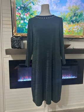 Michael Kors Dark Green Long Sleeve Dress with Stud Neckline